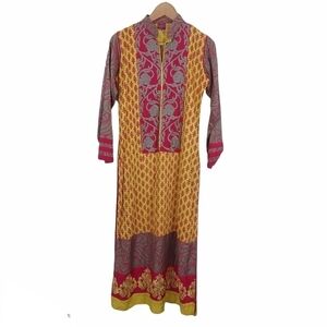 SUB RANG MED‎ FULL SLEEVE STRAIGHT MULTICOLOR EHTIC STRAIGHT KURTA MANDARIN NECK
